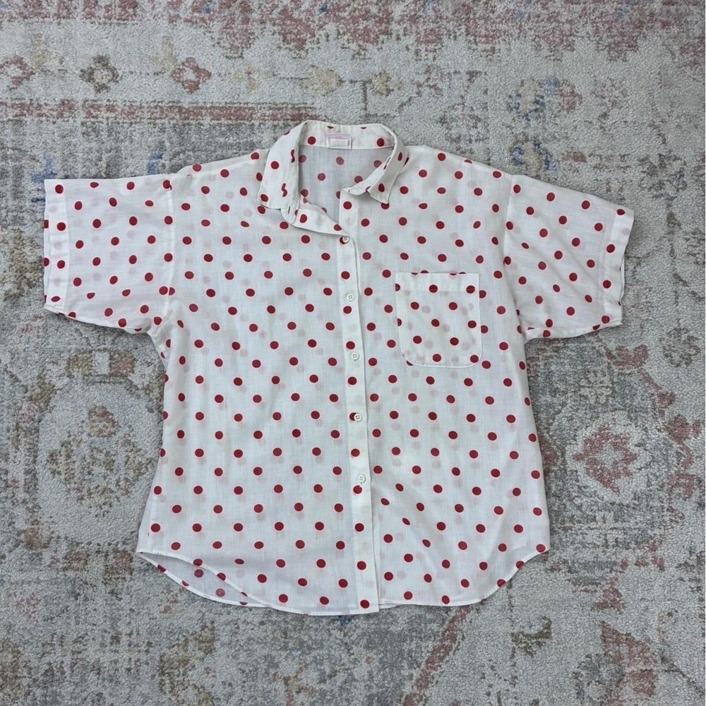 Vintage Petit Fours Petites Blouse Red Polka Dot Button Up Top 80s U.S.A. Size S